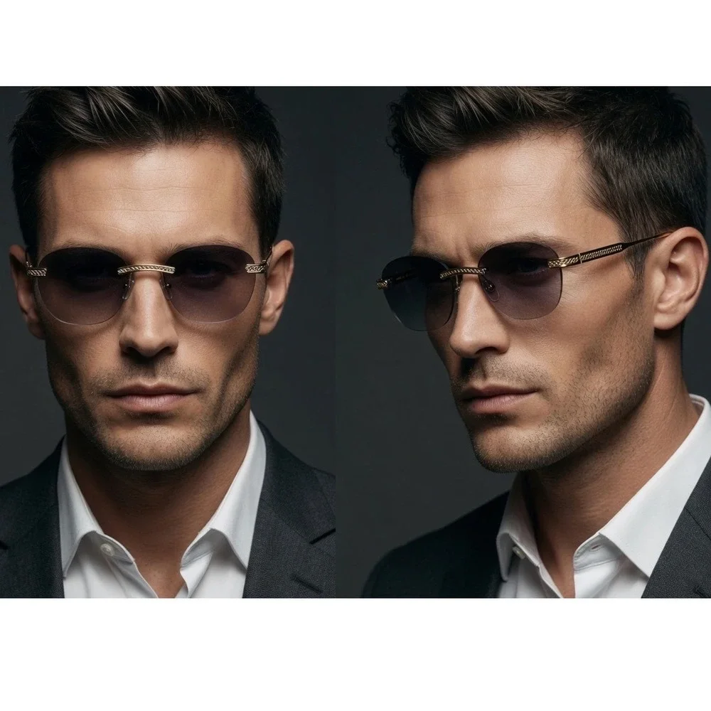 Men Glass Lens Sunglasses Vintage Designer Fashion Round Circle Frame Modern New